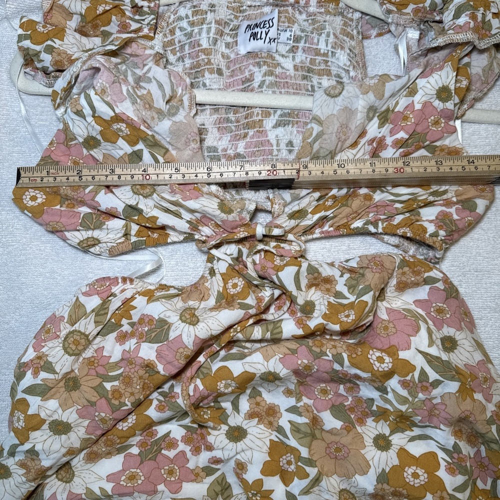 Princess Polly Floral Cutout Mini Dress US 6 Smocked Puff Sleeve Boho 70s Y2K - Picture 4 of 8